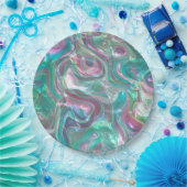 かわいい緑のピンクの青い抽象芸術大理石パターン ペーパープレート (パーティー)