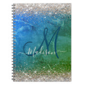 かわいい緑のフェイク金ゴールドグリッターモノグラム ノートブック (正面)