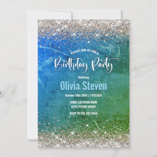 かわいい緑のフェイク金ゴールドグリッターモノグラム 招待状 (正面)