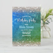 かわいい緑のフェイク金ゴールドグリッターモノグラム 招待状 (スタンド正面)