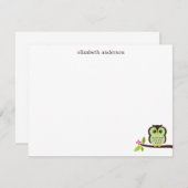 かわいい緑のフクロウありがとうメモ 招待状 (正面/裏面)