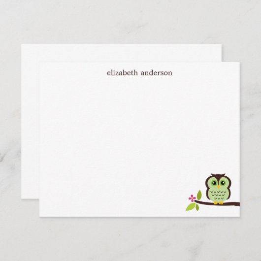 かわいい緑のフクロウありがとうメモ 招待状 (正面/裏面)