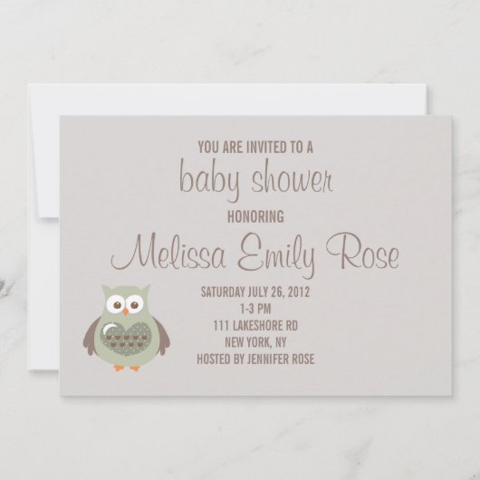 かわいい緑のフクロウのベビーの発表の写真カード 招待状 (裏面)