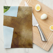 かわいい緑のフクロウの台所タオル キッチンタオル (四つ折り)