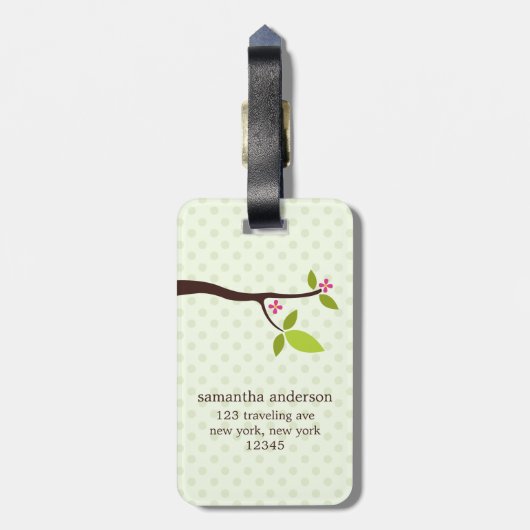 かわいい緑のフクロウ ラゲッジタグ (裏面縦)