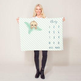 かわいい緑のベビーの怠惰のベビーのマイル標石 フリースブランケット