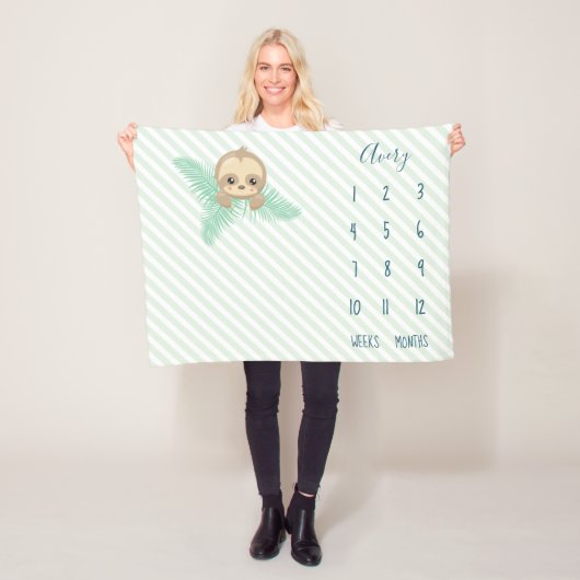 かわいい緑のベビーの怠惰のベビーのマイル標石 フリースブランケット (インサイチュ)