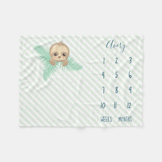 かわいい緑のベビーの怠惰のベビーのマイル標石 フリースブランケット (正面(横))