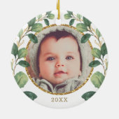 かわいい緑のベビーゾウ初めてのクリスマス セラミックオーナメント (裏面)