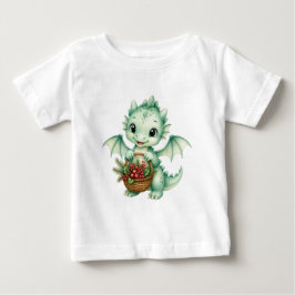 かわいい緑のベビードラゴンとベリーのかご キッズ ベビーTシャツ