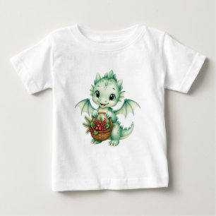 かわいい緑のベビードラゴンとベリーのかご キッズ ベビーTシャツ