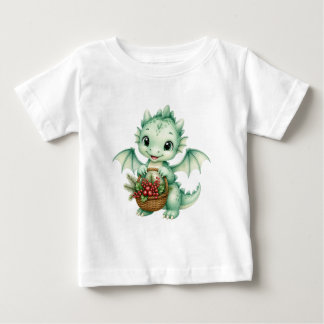 かわいい緑のベビードラゴンとベリーのかご キッズ ベビーTシャツ