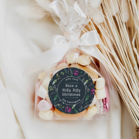 かわいい緑のホリーすてきクリスマスステッカー ラウンドシール