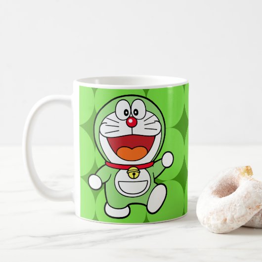 かわいい緑のミニドラえもんアニメ コーヒーマグカップ (ドーナツ)
