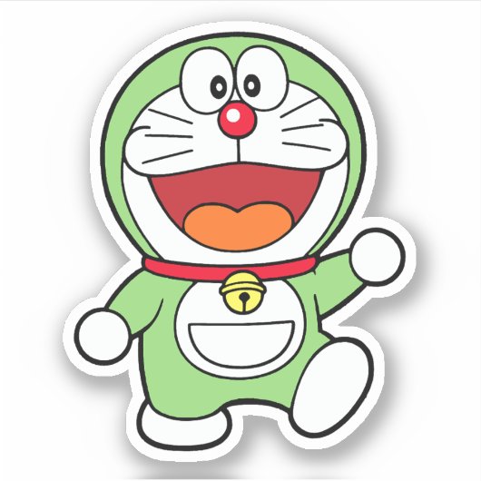 かわいい緑のミニドラえもんアニメ シール (正面)