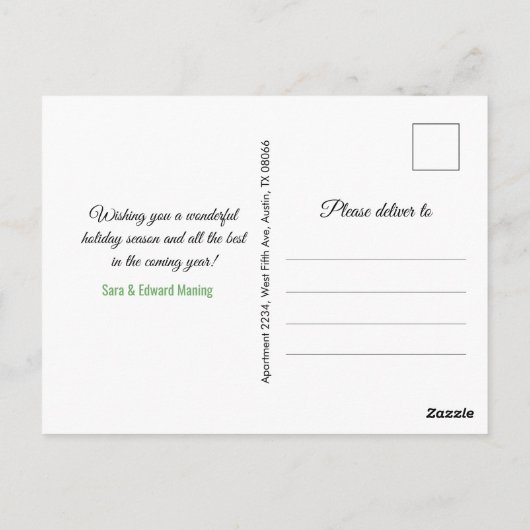 かわいい緑のモノグラムオーナメントクリスマス新年 ポストカード (裏面)