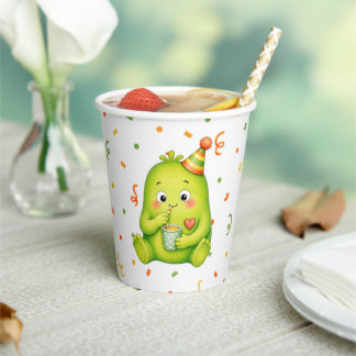 かわいい緑のモンスターの誕生日の紙コップ 紙コップ