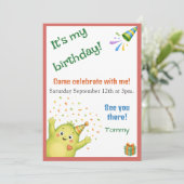 かわいい緑のモンスターの誕生日招待状 招待状 (スタンド正面)