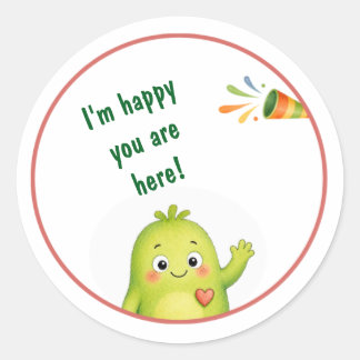 かわいい緑のモンスターステッカー 誕生日 ラウンドシール
