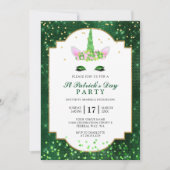 かわいい緑のユニコーンのセントパトリックの日のパーティー 招待状 (正面)