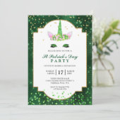 かわいい緑のユニコーンのセントパトリックの日のパーティー 招待状 (スタンド正面)