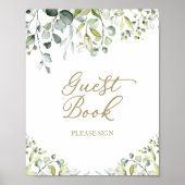 かわいい緑のユーカリのゲストブックサイン ポスター (正面)