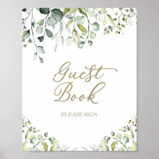 かわいい緑のユーカリのゲストブックサイン ポスター (正面)