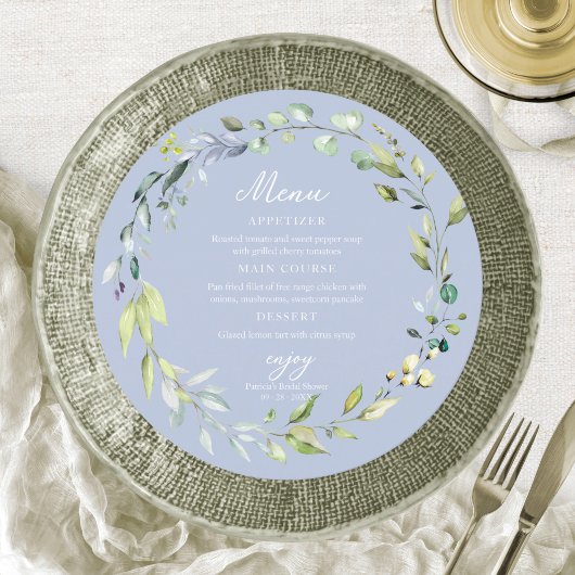 かわいい緑のユーカリブライダルシャワーサークルメニュー 招待状
