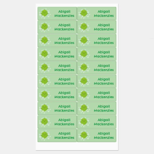 かわいい緑のライムの泡の漫画パーソナライズされた ラベル (シート)