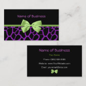 かわいい緑のリボンが付いているガーリーな紫色のキリンのプリント 名刺 (正面/裏面)