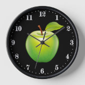 かわいい緑のリンゴ愛好家のキッチンデコール 壁時計 (正面)