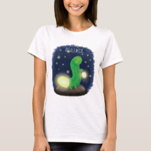 かわいい緑の光る虫の漫画イラストレーション Tシャツ