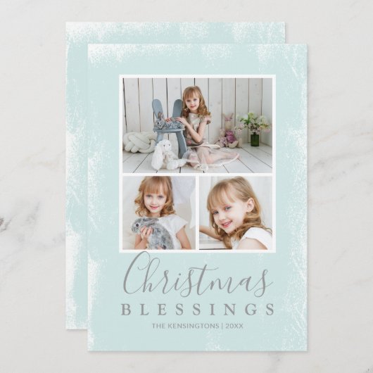 かわいい緑の写真コラージュ宗教的なクリスマス シーズンカード (正面/裏面)