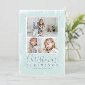 かわいい緑の写真コラージュ宗教的なクリスマス シーズンカード (スタンド正面)