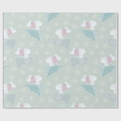 かわいい緑の冬のクリスマスバニースノーフレークパターン ラッピングペーパー (フラット)