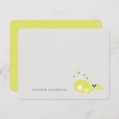 かわいい緑の妊娠モーミーホエールツインベビーシャワー サンキューカード (正面/裏面)