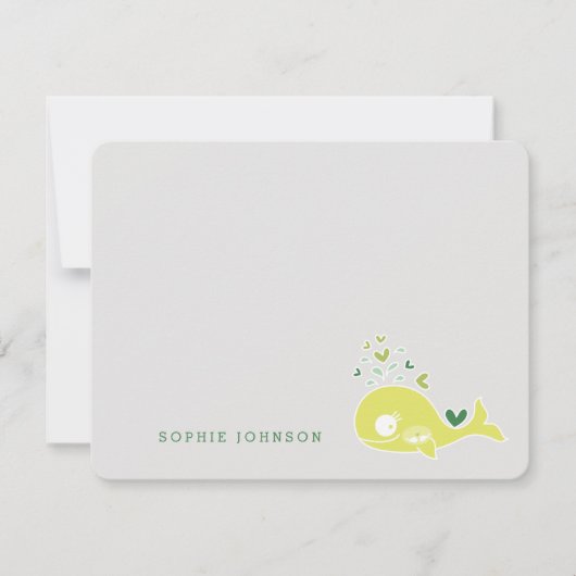 かわいい緑の妊娠モーミーホエールツインベビーシャワー サンキューカード (正面)