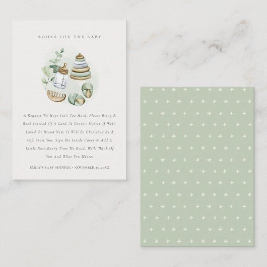 かわいい緑の子供部屋赤ちゃんシャワーに不可欠な本 エンクロージャーカード (正面/裏面)