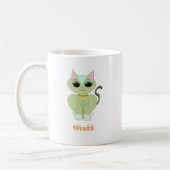 かわいい緑の子猫のキャラクター コーヒーマグカップ (左)