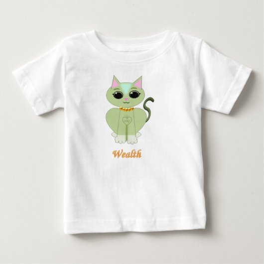 かわいい緑の子猫のキャラクター ベビーTシャツ (正面)
