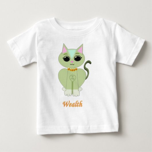 かわいい緑の子猫のキャラクター ベビーTシャツ (正面)