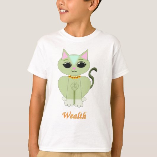 かわいい緑の子猫のキャラクター Tシャツ (正面)