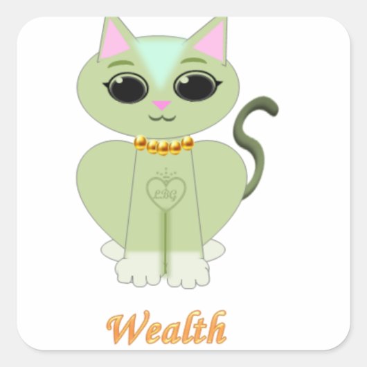 かわいい緑の子猫の漫画 スクエアシール (正面)