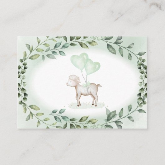 かわいい緑の子羊おむつラッフルベビーヒツシャワー エンクロージャーカード (裏面)