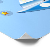 かわいい緑の宇宙のエイリアンと宇宙船 ポスター (角)