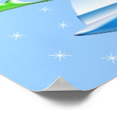 かわいい緑の宇宙のエイリアンと宇宙船 ポスター (角)