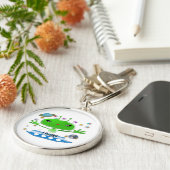 かわいい緑の宇宙エイリアンと宇宙船 キーホルダー (側面)