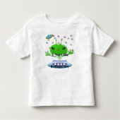 かわいい緑の宇宙エイリアンと宇宙船 トドラーTシャツ (正面)