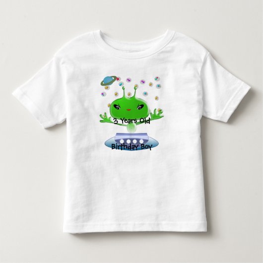 かわいい緑の宇宙エイリアンと宇宙船 トドラーTシャツ (正面)