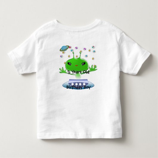 かわいい緑の宇宙エイリアンと宇宙船 トドラーTシャツ (裏面)
